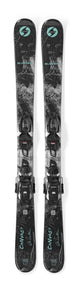 CanvasJr_7.0- Black, white, and teal skis on a white background 