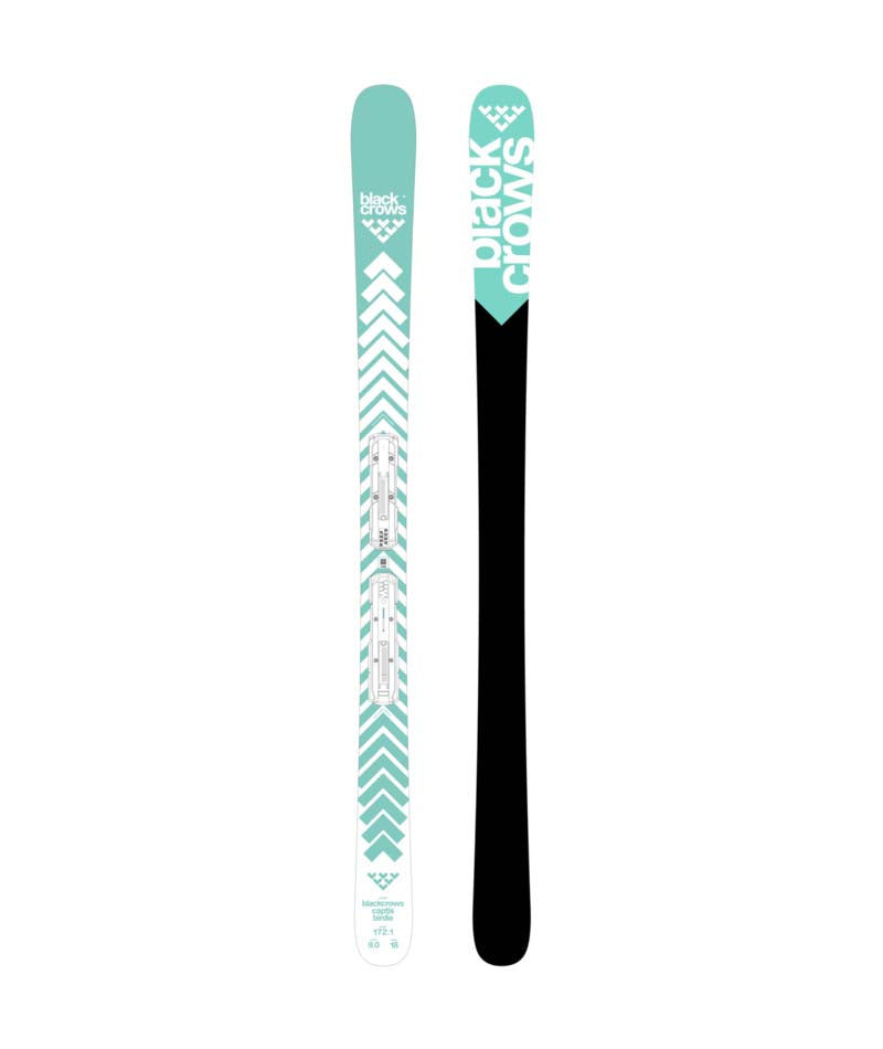 CaptisBirdie- White and Turquoise skis on a white background