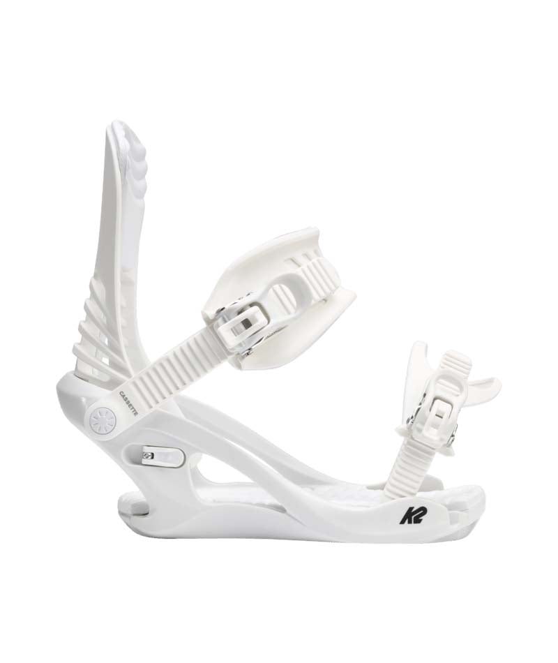 Cassette- White snowboard binding on a white background