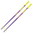 CharmJuniorSkiPole-A pair of ski or hiking poles with purple shafts, bright yellow grips and tips, and pink and yellow patterned sections near the top, shown on a light gray background.