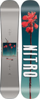 CheapThrills- Nitro snowboard with palm tree design on a gray and teal background