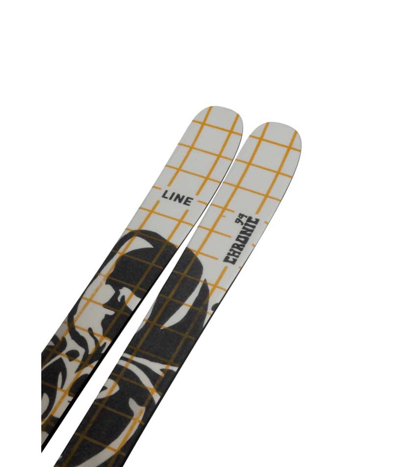 Chronic94- Two skis with a brand logo on a white background