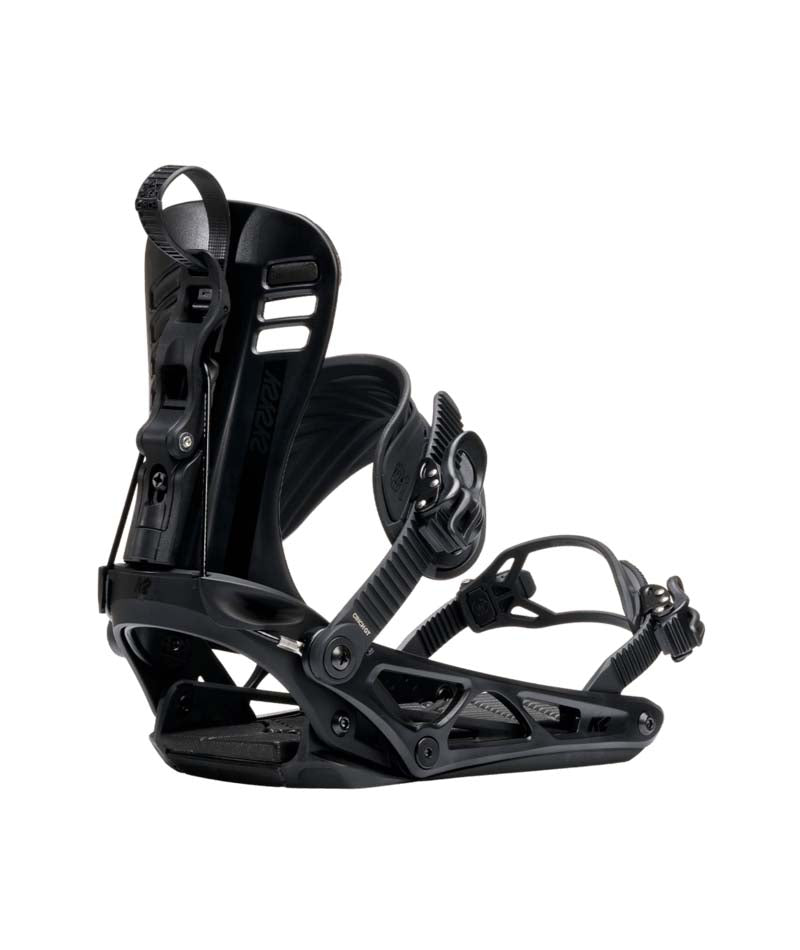 CinchGT- Black snowboard binding on a white background