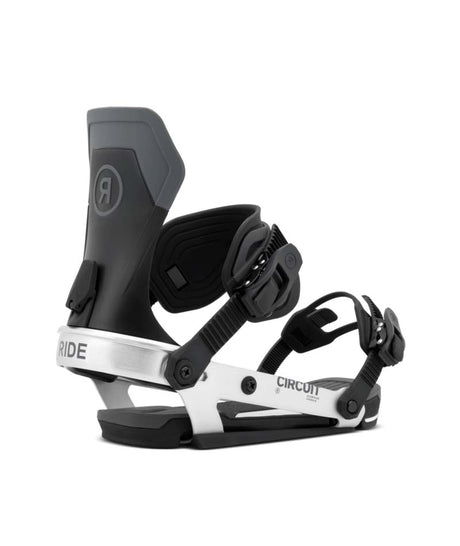 Circuit- Black and silver snowboard binding on a white background