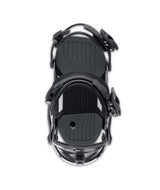 CircuitCarbon- Black and chrome snowboard binding on a white background