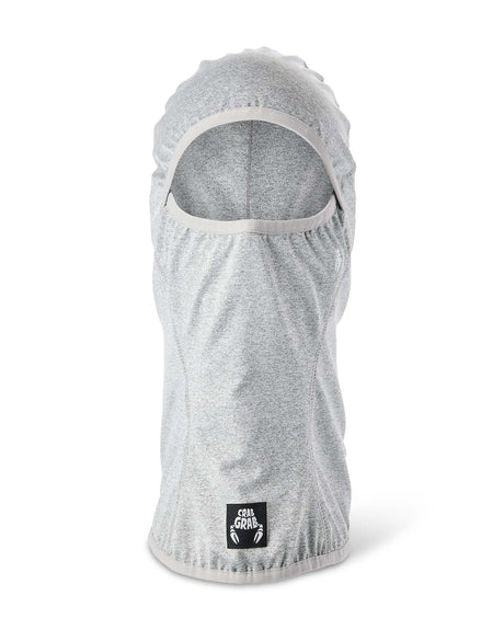 Clawva-Grey balaclava with a brand logo on a white background