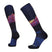 CodyTownsendProSeriesZeroCushionSnowSock-Pair of blue and black socks with colorful pattern on a white background