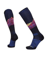 CodyTownsendProSeriesZeroCushionSnowSock-Pair of blue and black socks with colorful pattern on a white background