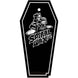 CoffinScraper- Black coffin shaped scraping tool on a white background