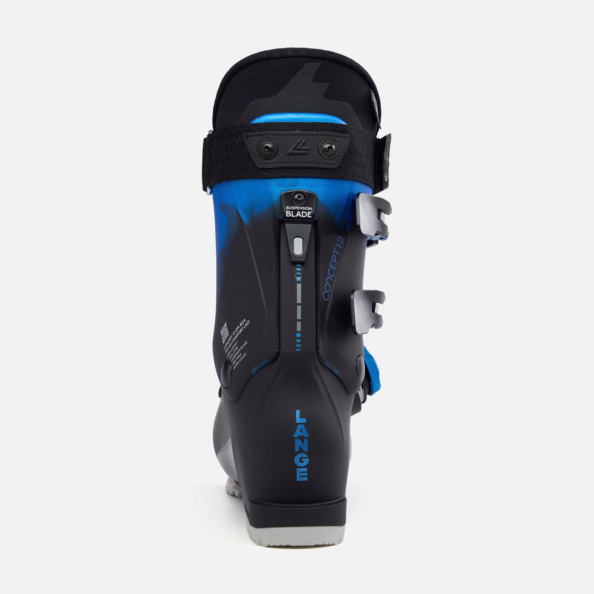 Concept12BOA- Black and blue ski boot on a white background