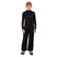 CooperBib-Person wearing a black snowsuit and beige beanie on a white background