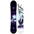 Cortado- Two views of a snowboard with a mountain and moon design, featuring the Lib logo.