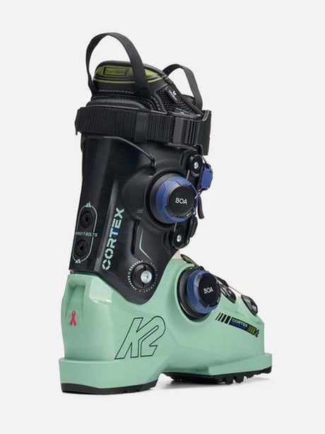 Cortex105ZonalBOA-Green and black ski boot with BOA system on a white background