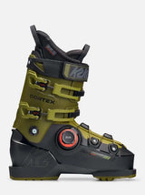 Cortex110BOA-A single ski boot from K2, featuring an olive green and black colorway with a red dial accent on the buckle, set against a plain light gray background.