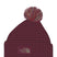 CozyChunkyCabinBeanie-Maroon beanie with pom-pom and The North Face logo on a white background