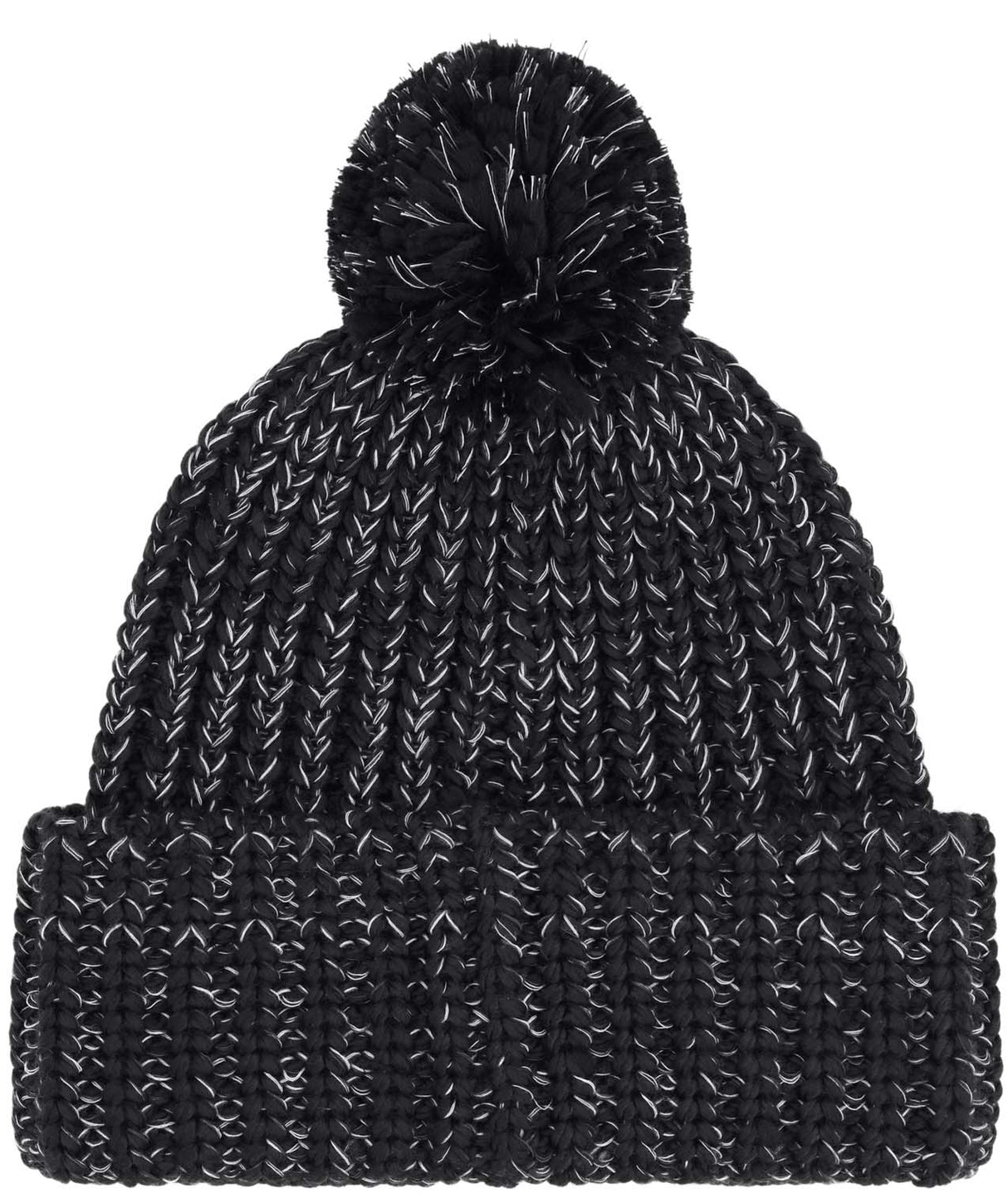 CozyChunkyCabinBeanie-Black knit beanie with pom-pom and The North Face logo on a white background