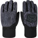CrossfireShortGlove-A pair of dark gray and black ski gloves with a textured, abstract pattern on the backs and palms, featuring the Dakine brand logo.