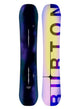 CustomCamberSnowboard- Two views of a Burton snowboard, one purple and black, the other multicolored with 'Burton' branding, on a white background.