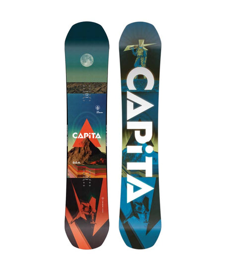 D.O.A.Wide-multicolored snowboard on a white background