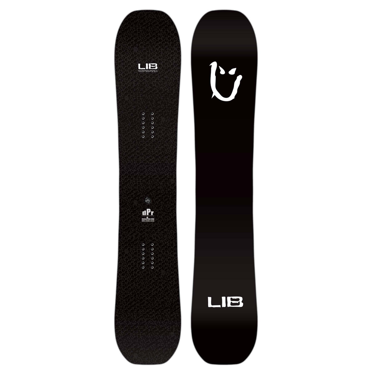 DPR-Black snowboard with LIB logo on a white background