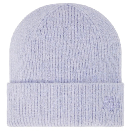 DakinePaigeBeanie-A light lavender ribbed knit beanie hat with a folded cuff and a small embroidered logo on the side, shown against a plain white background.