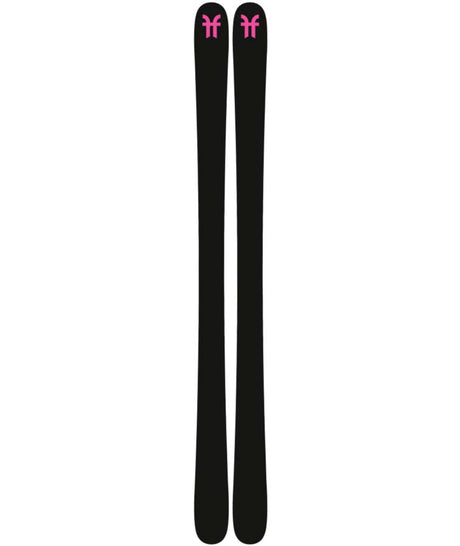 Dancer79SYS- Black base of the skis with pink logos on a white background
