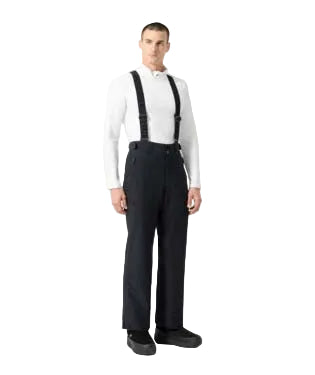 DescenteSmoothInsulatedMPant-Person wearing a white shirt, black suspenders, and black pants on a white background