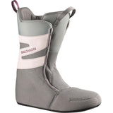 Dialogue- Cream snowboard boot with maroon accents shown on a white background
