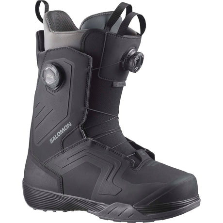 Dialogue- Black snowboard boot with Salomon branding on a white background