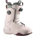 Dialogue- Cream snowboard boot with maroon accents shown on a white background 
