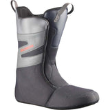 DialogueDualBOATeam- A Salomon snowboard boot in gray and black with a dial closure system and a small orange Salomon logo, shown against a plain white background.