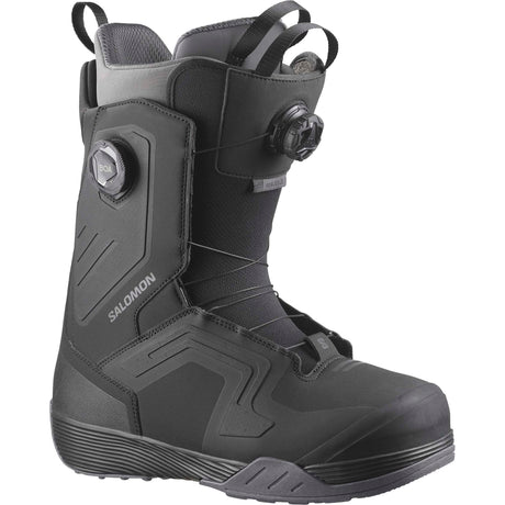 DialogueWide- Black snowboard boot with Salomon branding on a white background