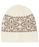 DisaBeanie-White knit beanie with brown geometric pattern on a white background