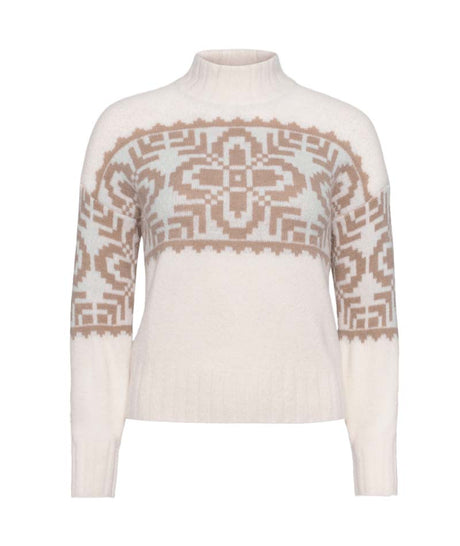 DisaKnit-White sweater with brown geometric pattern on a white background