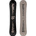 Disaster- Two views of a snowboard, one black and one beige, with a brand logo on a white background.