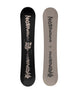 Disaster- Two views of a snowboard, one black and one beige, with a brand logo on a white background.