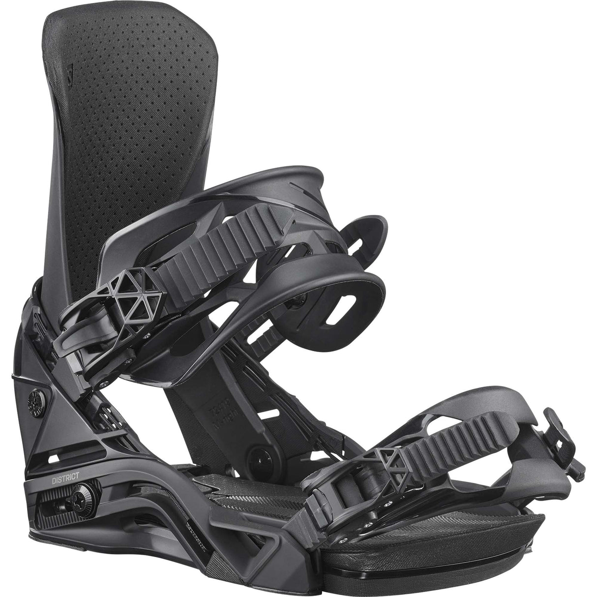 District-Pair of black snowboard bindings on a white background