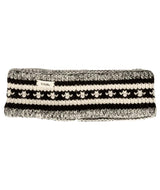 DoriHeadband-Knitted headband with black and white pattern on a white background