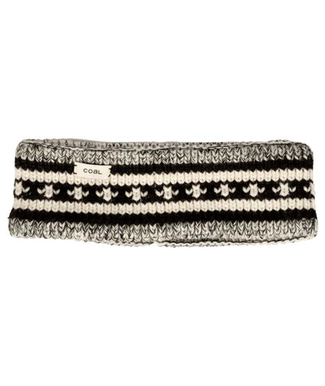 DoriHeadband-Knitted headband with black and white pattern on a white background