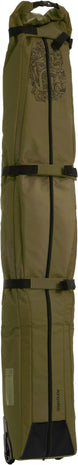 DoubleSkiWheelie-Green ski bag with black accents on a white background