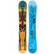 Doughboy- Two views of a snowboard deck with skeleton design and blue and orange color scheme on a white background