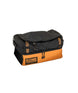 Dufflebag- Black and orange dufflebag with branding that says 'Rome' on a white background