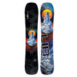 Dynamo- Two views of a snowboard with a mountain and moon design, featuring the Lib logo.