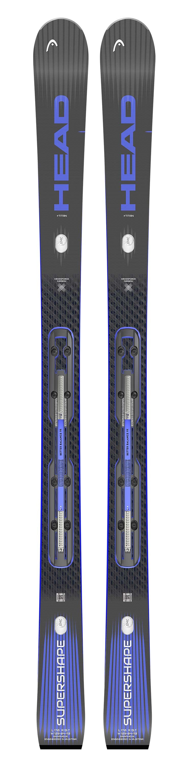 E-Titan_PR13-Pair of Head skis with blue and gray design on a white background