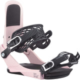 EDB-Pair of pink snowboard bindings on a white background