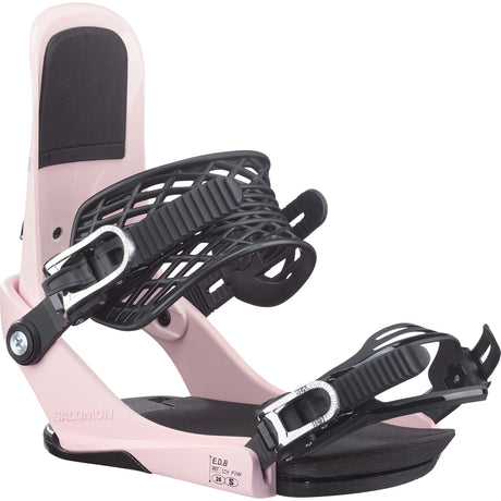 EDB-Pair of pink snowboard bindings on a white background
