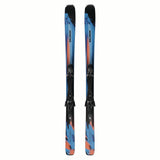 ESTANCE84RMI12GW-Pair of blue and red skis with black bindings on a white background