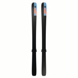 ESTANCE84RMI12GW-Pair of black skis with blue and red accents on a white background