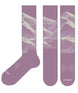 ElyseSaugstadProSeriesZeroCushionSnowSock-Purple socks with mountain design and 'LE BENT' branding on a white background