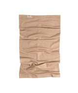 EssentialNeckGaiter-Beige neck gaiter with a brand label on a white background